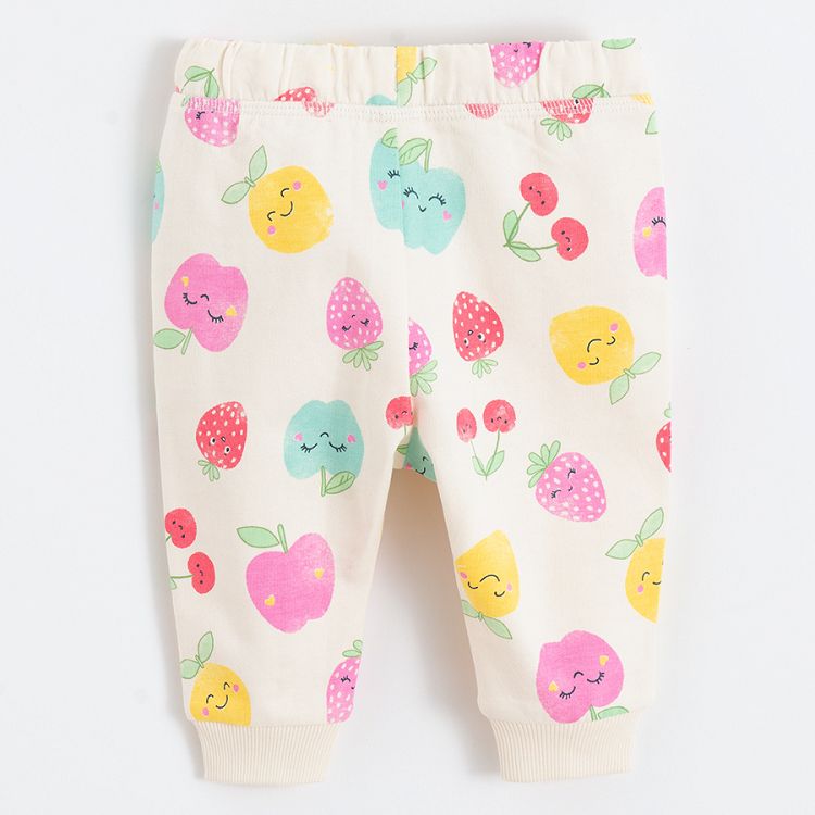 White sweatpants with cord and fruit print