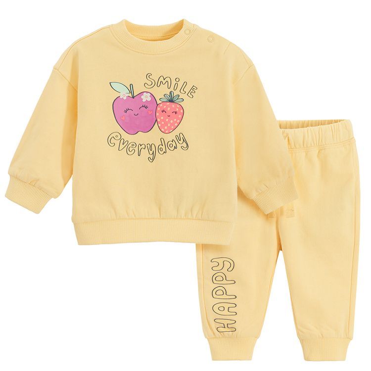 Yellow joggins set, sweatshirt with apple and SMILE EVERYDAY print and pants