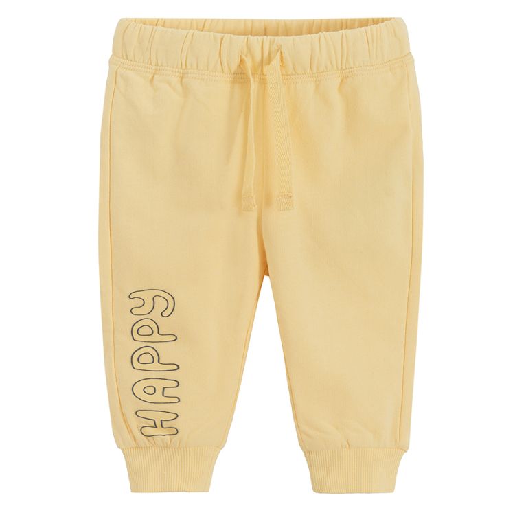 Yellow joggins set, sweatshirt with apple and SMILE EVERYDAY print and pants