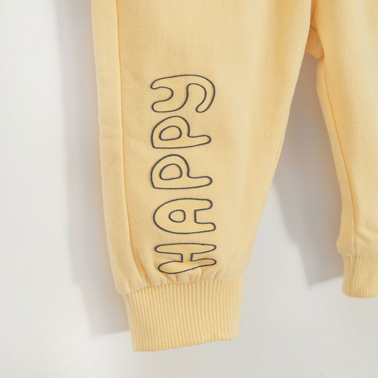 Yellow joggins set, sweatshirt with apple and SMILE EVERYDAY print and pants