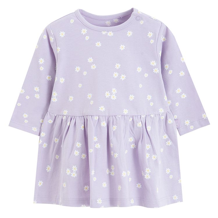 Purple long sleeve dress with white daisies print