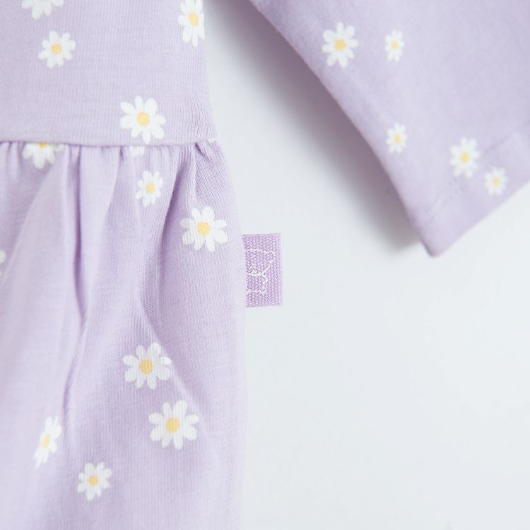 Purple long sleeve dress with white daisies print