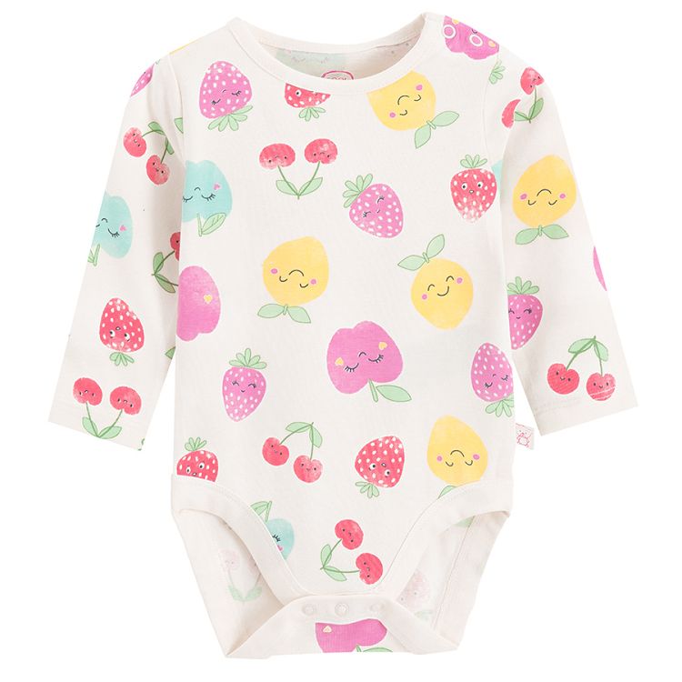 White long sleeve bodysuit with fruit print