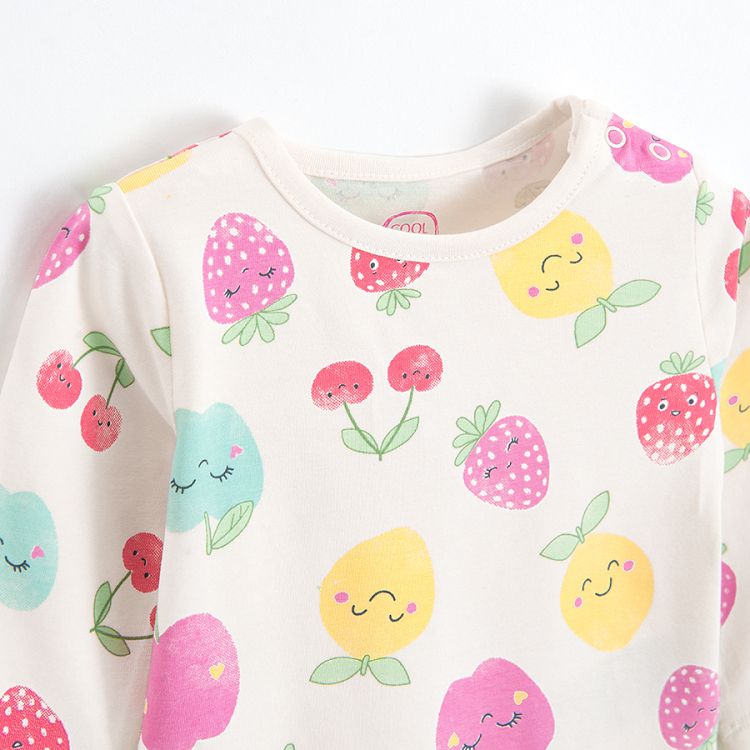 White long sleeve bodysuit with fruit print