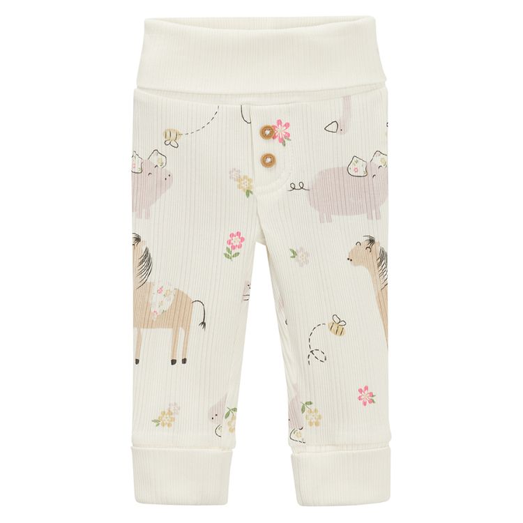 Purple leggings and white leggings with animals print- 2 pack