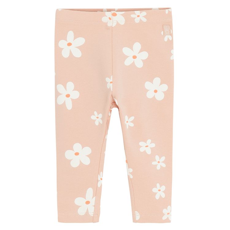 Light pink leggins with daisies print