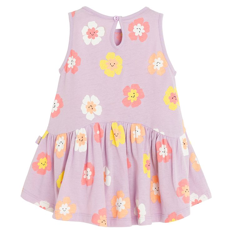 Violet sleeveless dress with flowers print