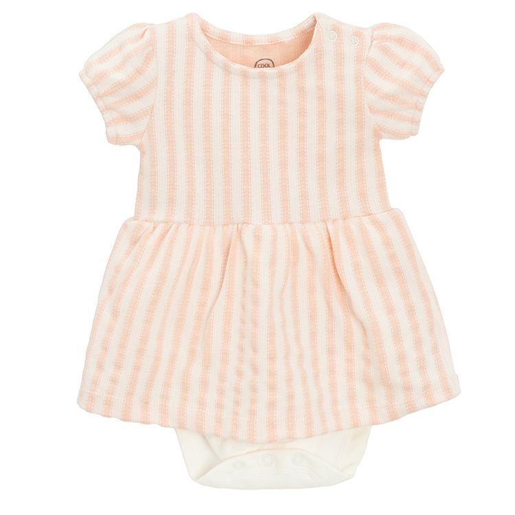 Pink and white striped dress bodysuit with matching headband and button down ecru cardigan - 3 pieces