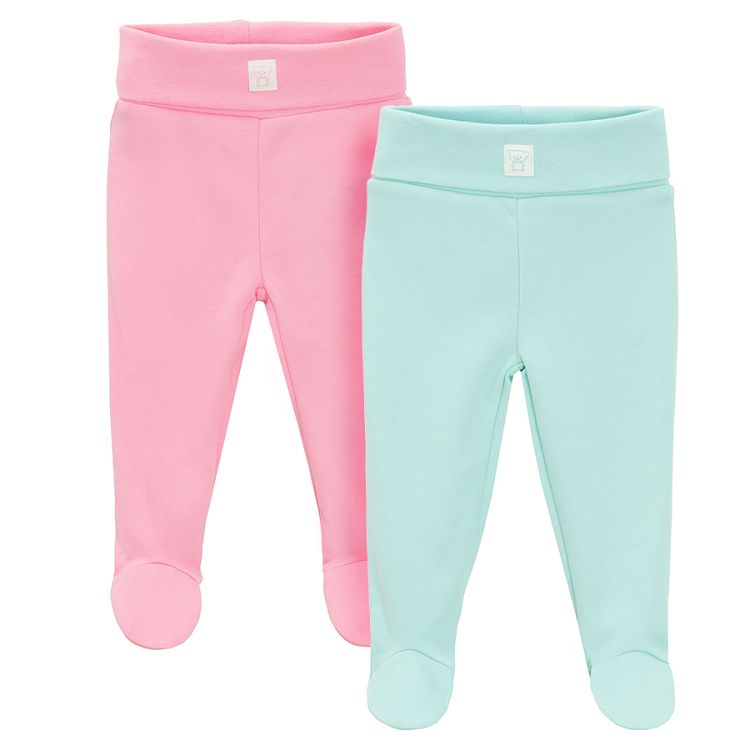 Pink and light blue footed leggings