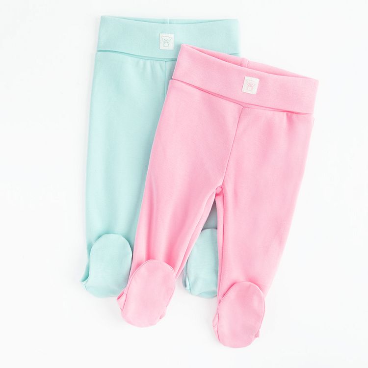 Pink and light blue footed leggings