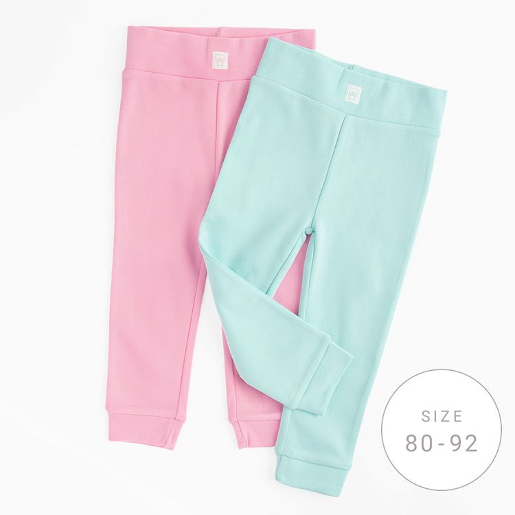 Pink and light blue footed leggings