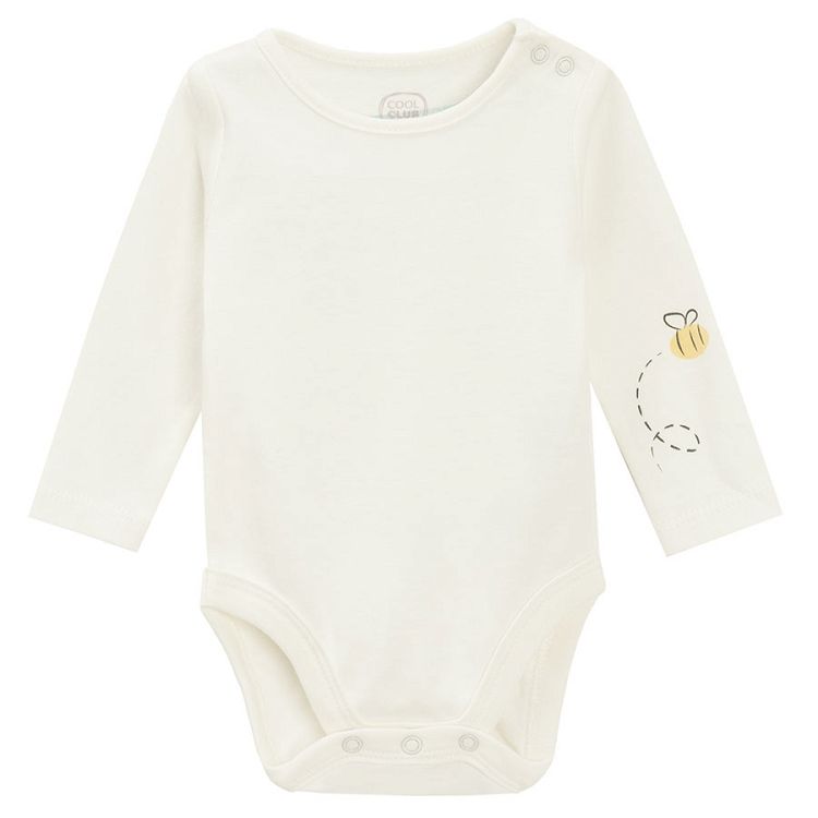 White footed overall with animals print and white long sleeve bodysuit- 2 pieces