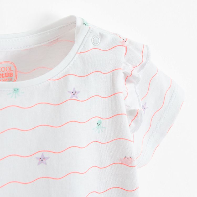 Ecru short sleeve T-shirt with sea life print