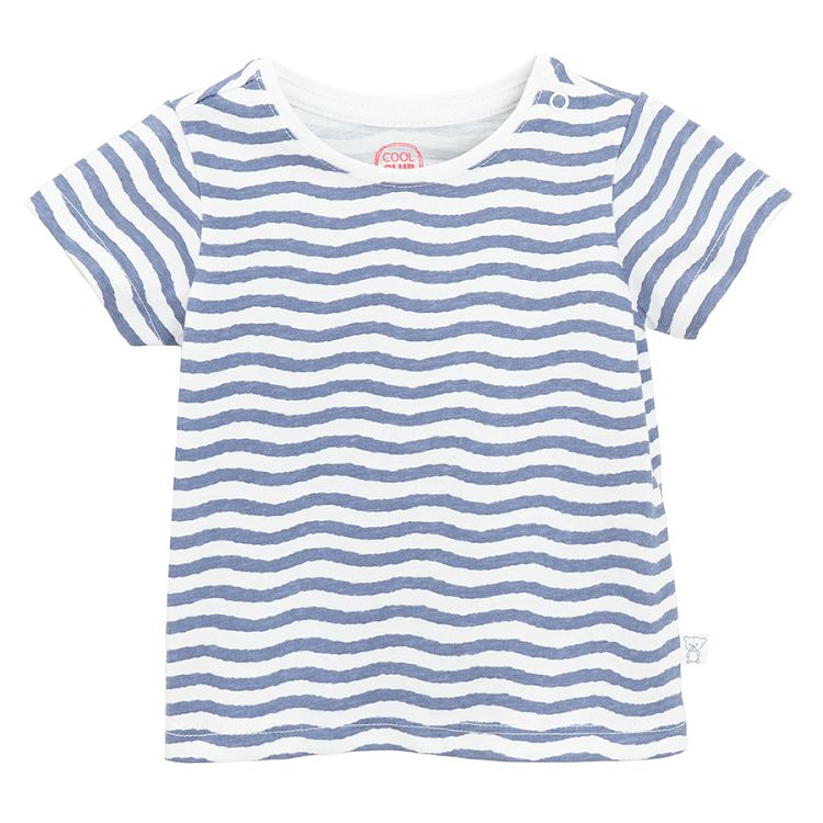 Coral and blue and white stripes short sleeve T-shirts- 2 pack