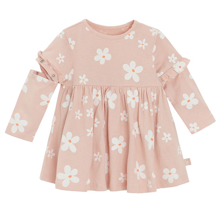 Light pink long/ short sleeve dress with daisies print- detachable sleeve