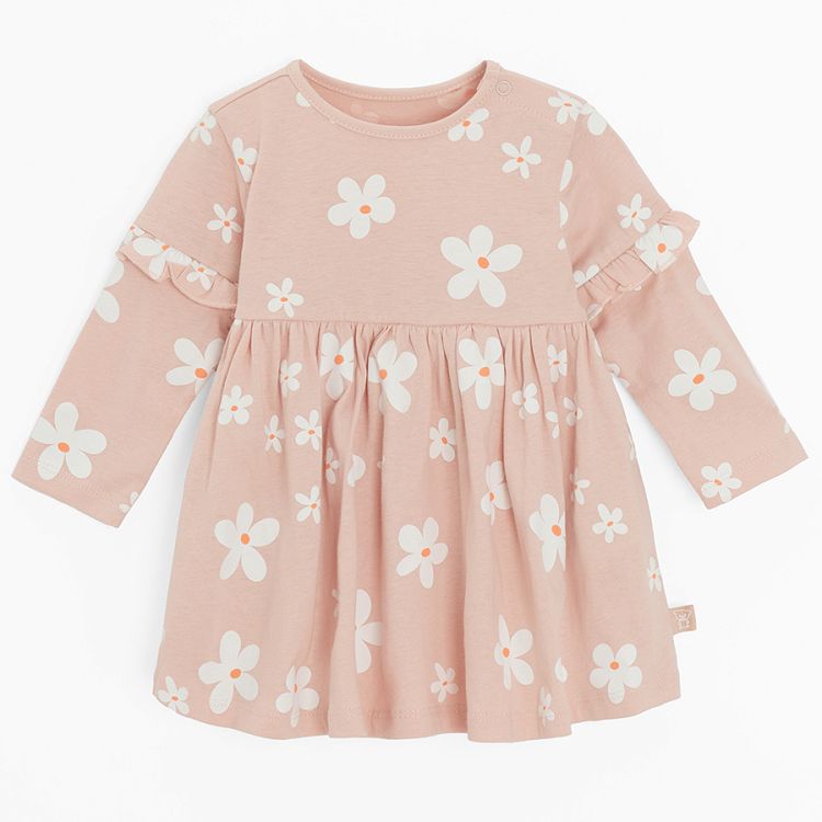 Light pink long/ short sleeve dress with daisies print- detachable sleeve