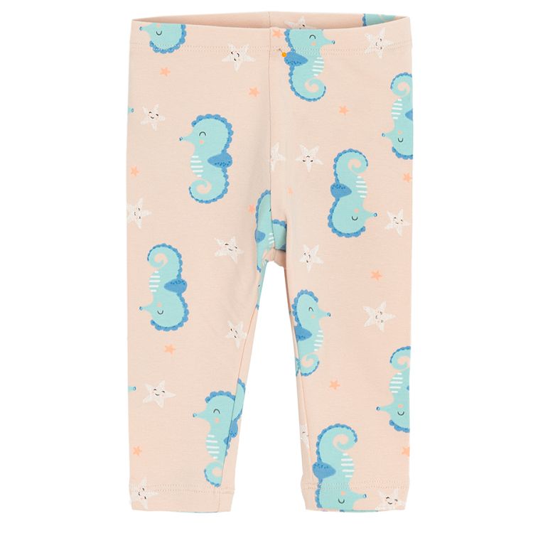 Light pink and light turquoise leggings with sea world print- 2 pack