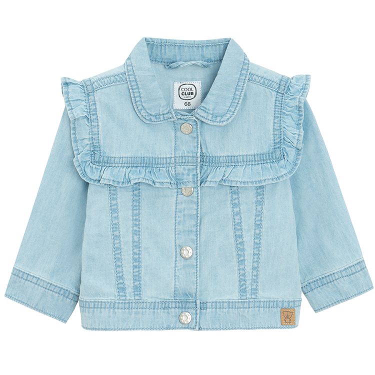 Light blue denim jacket with ruffles