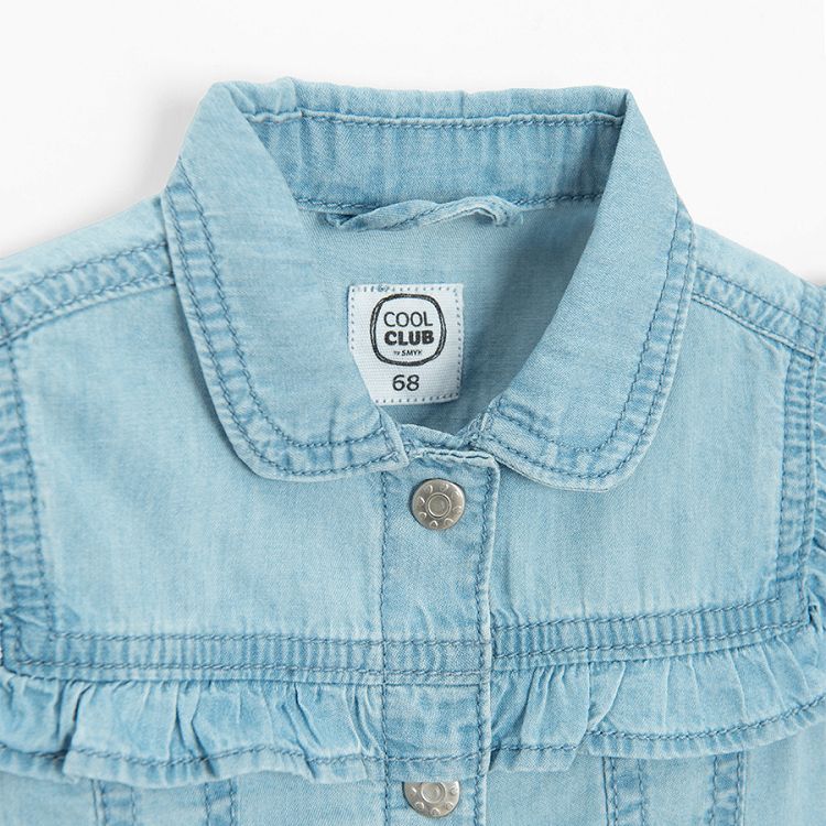 Light blue denim jacket with ruffles