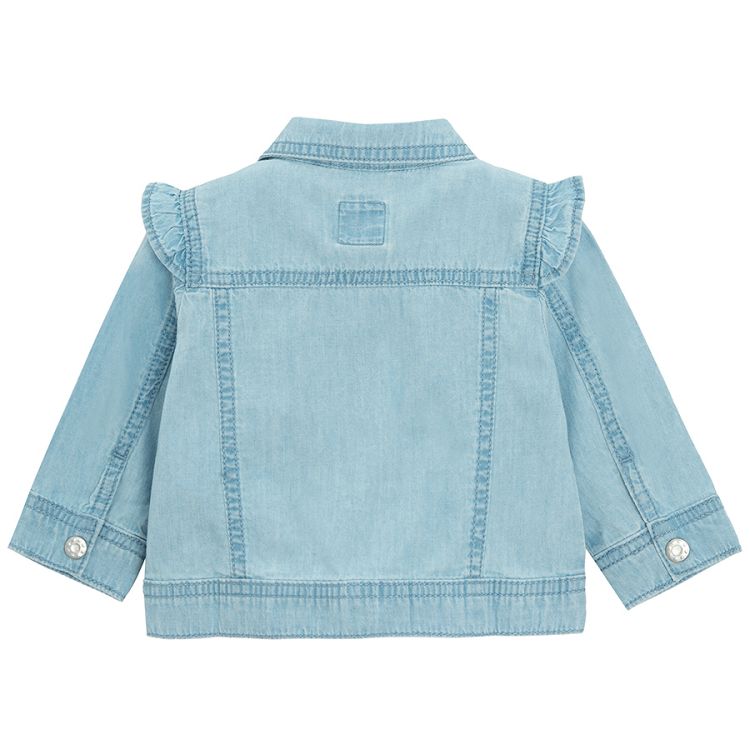 Light blue denim jacket with ruffles