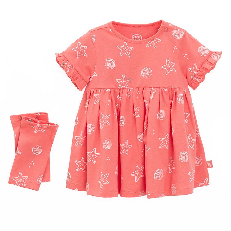 Coral long/ short sleeve dress with daisies print- detachable sleeve