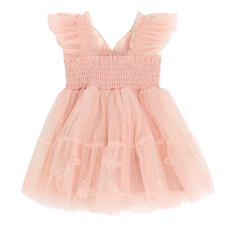 Pink sleeveless party dress with tulle