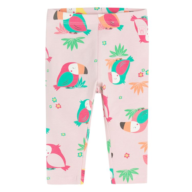 Light pink leggings with parrots print