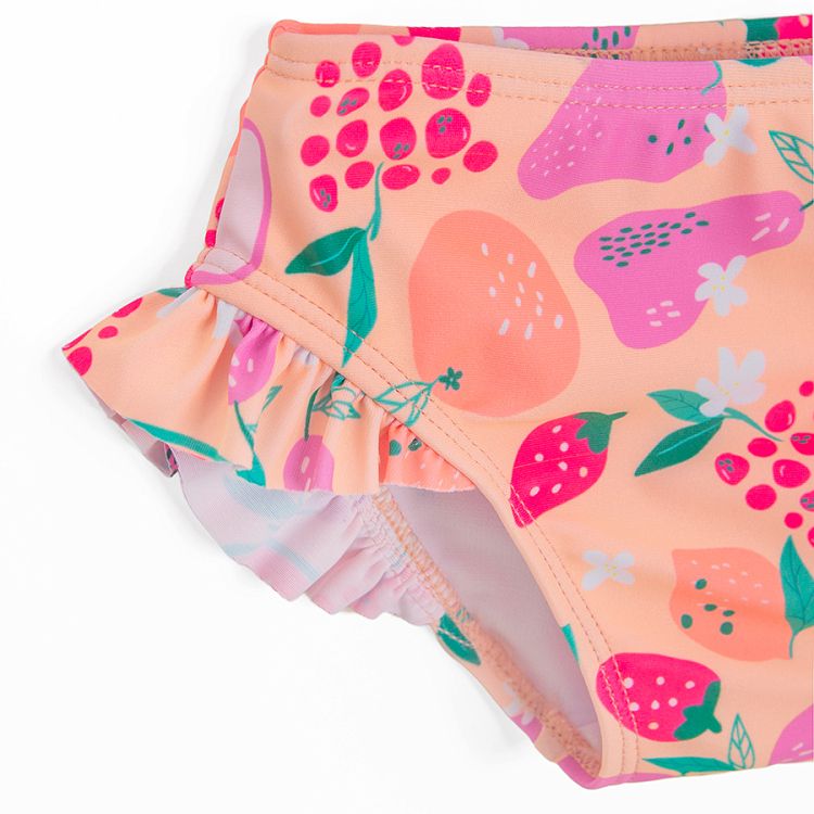 Two piece- swimsuit, short sleeve top and bottom with summer fruit print