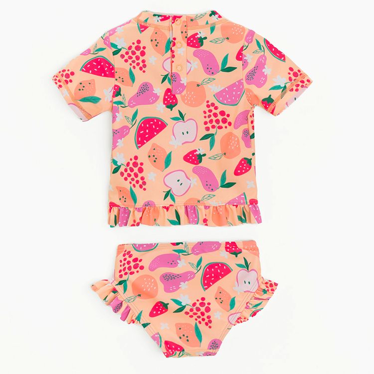 Two piece- swimsuit, short sleeve top and bottom with summer fruit print