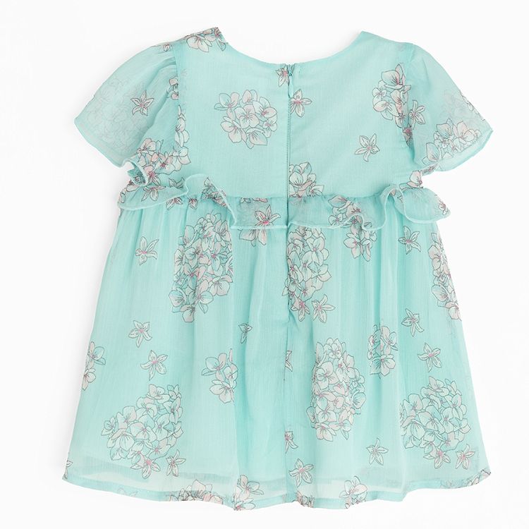 Mint short sleevel dress with white flowers print