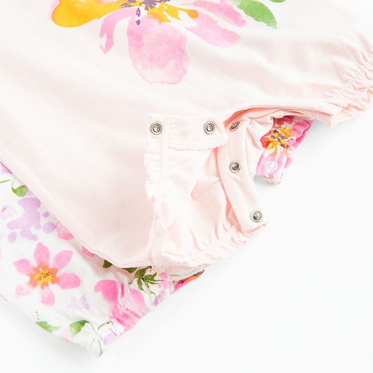 White and pink rompers with flower print- 2 pack