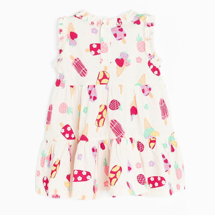 Pink and white sleeveless dresses with ice cream print- 2 pack