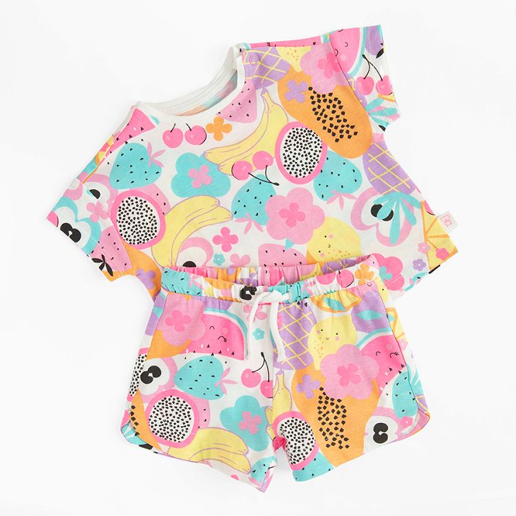 T-shirt and shorts set with summer print- 2 pieces