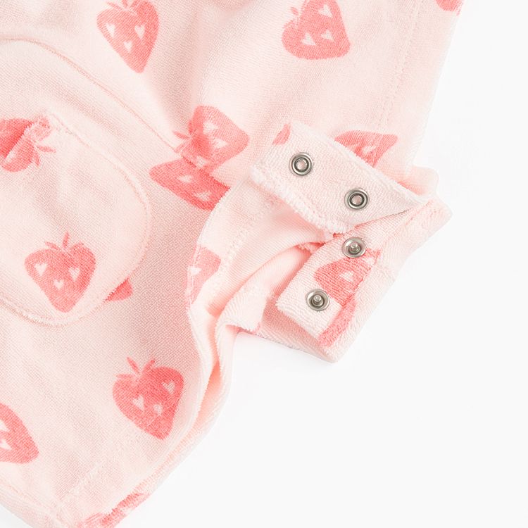 Pink romper with straps and strawberries print