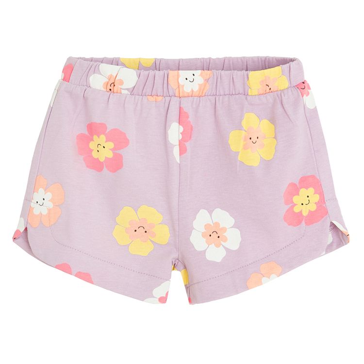 Violet with flower pint T-shirt and shorts set- 2 pieces