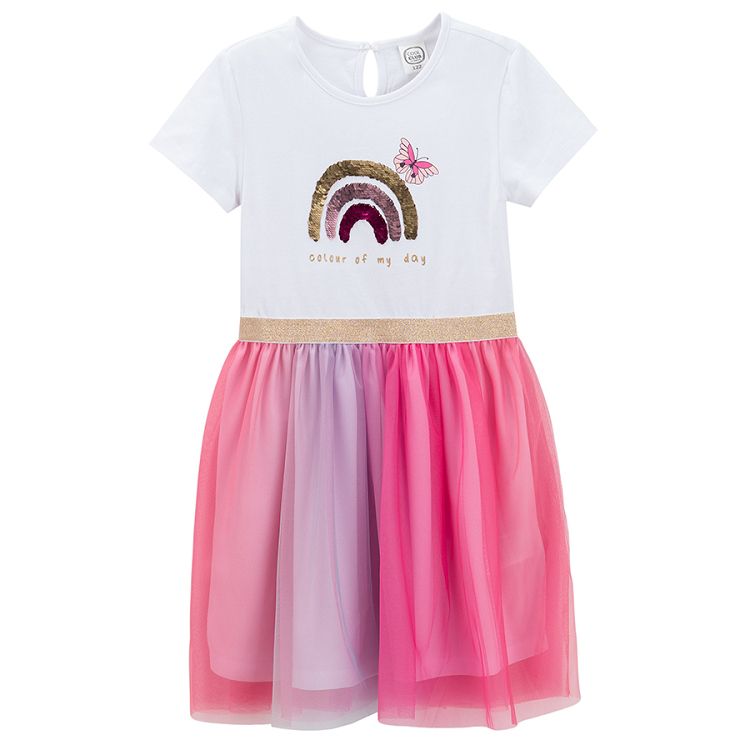 Short sleeve dress with rainbow print and rainbow tutu skirt