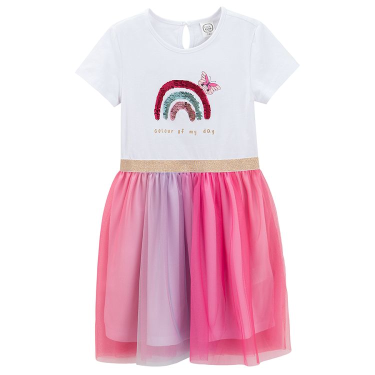 Short sleeve dress with rainbow print and rainbow tutu skirt