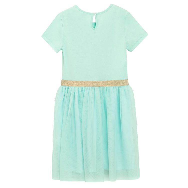 Mint short sleeve dress with heart print with daisies and tulle skirt