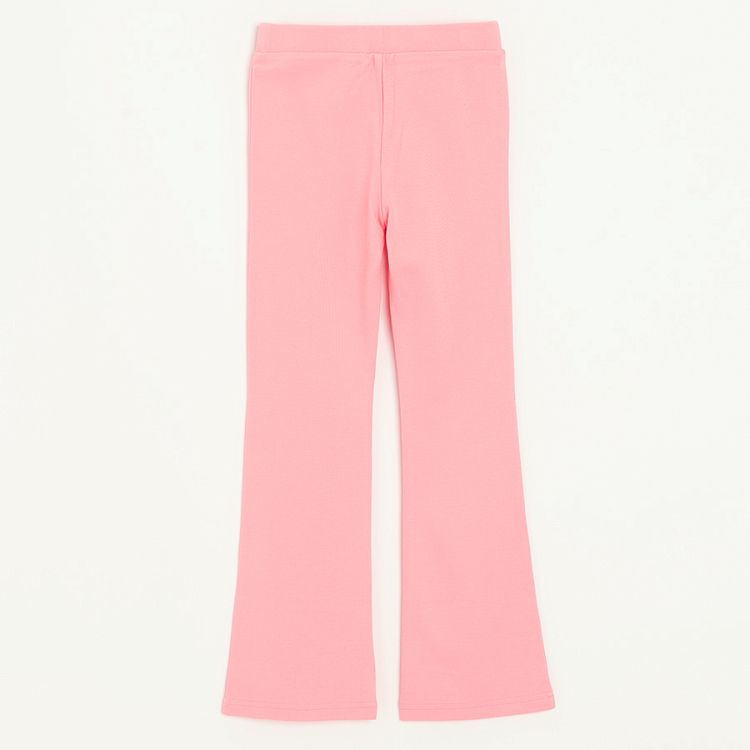 Pink wide leg pants with daisies print on knees