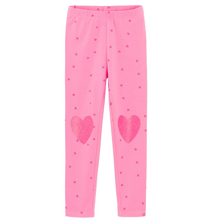 Pink leggings with red hearts print