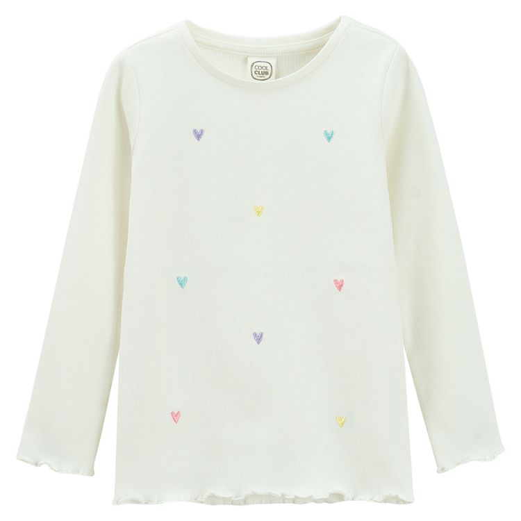 White long sleeve blouse with hearts print