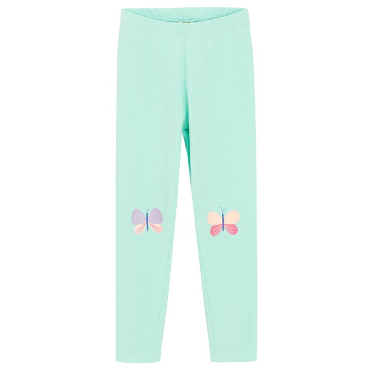 Mint leggings with butteflies on the knees