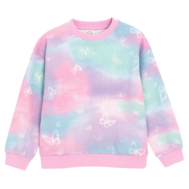 Pink tie-dye sweatshirt with butterflies print