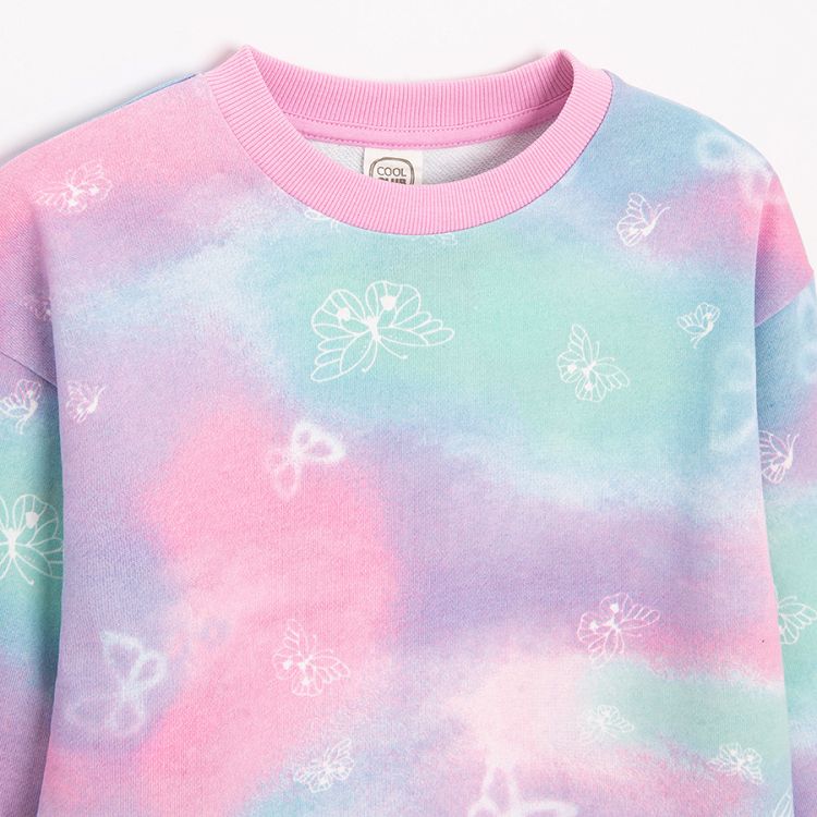 Pink tie-dye sweatshirt with butterflies print