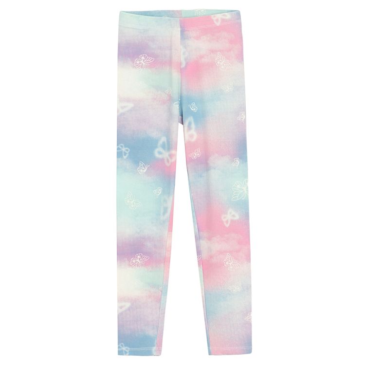 Pink tie-dye leggings with butterflies print