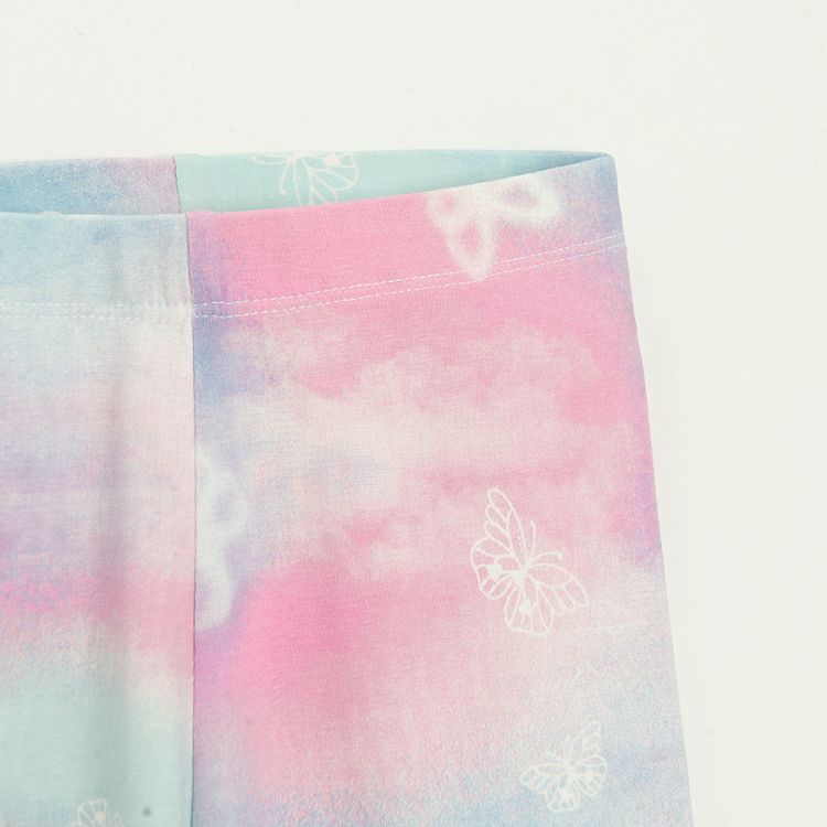 Pink tie-dye leggings with butterflies print