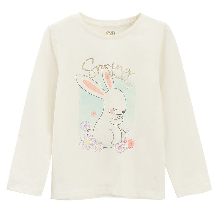 White long sleeve blouse with bunny and SPRING print