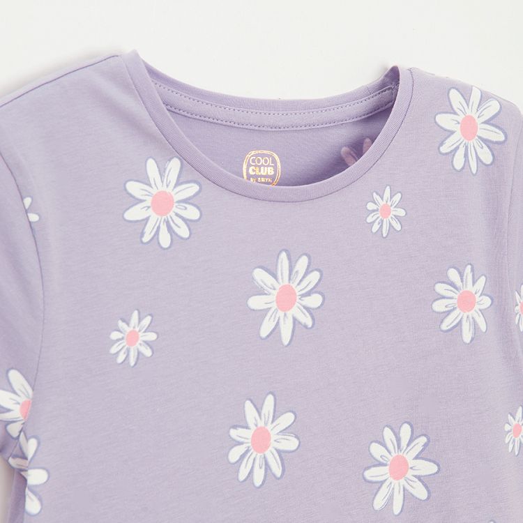 Purple short sleeve dress with daisies print