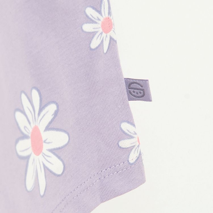 Purple short sleeve dress with daisies print