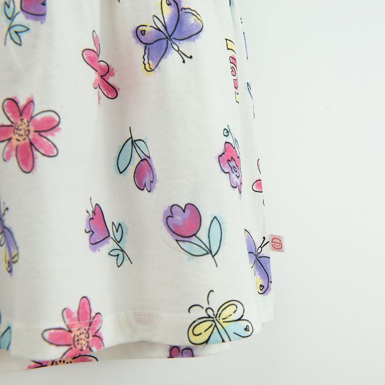 White short sleeve dress with butterflies and rainbows print